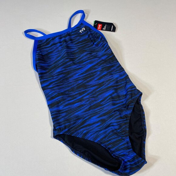 TYR Size 36 Fizzy Diamondfit Blue Athletic Swimsuit Cross Back Design - Picture 1 of 5